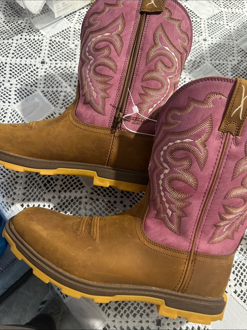 Twisted X Brown and Pink Western Work Heeled Boots